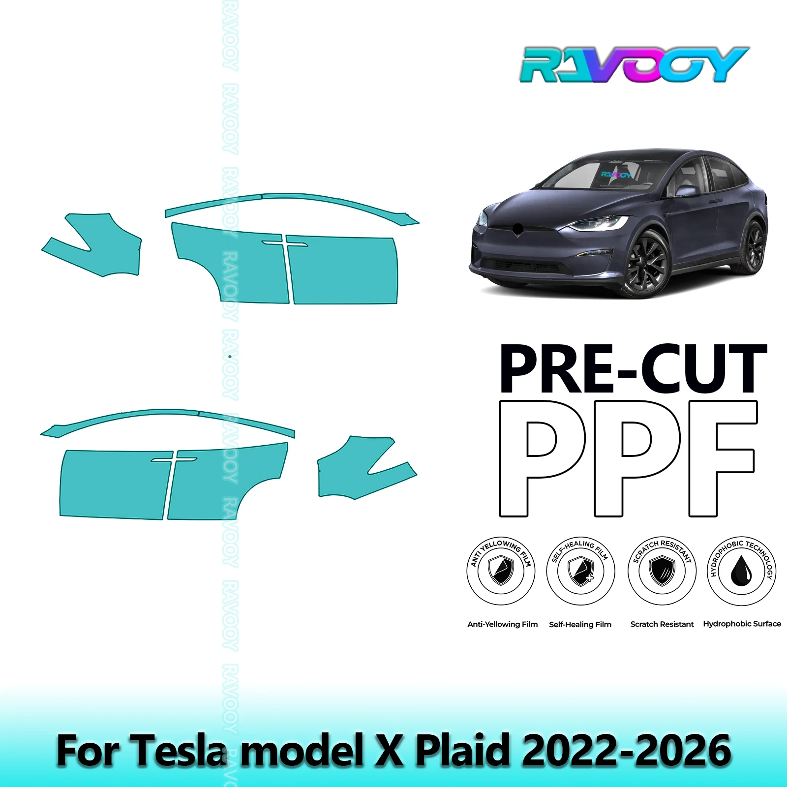 

For Tesla model X Plaid 2022-2026 8.5mil Clear Matte Pre-Cut PPF Door & A/B Pillar Kit TPU Paint Protection Film Set