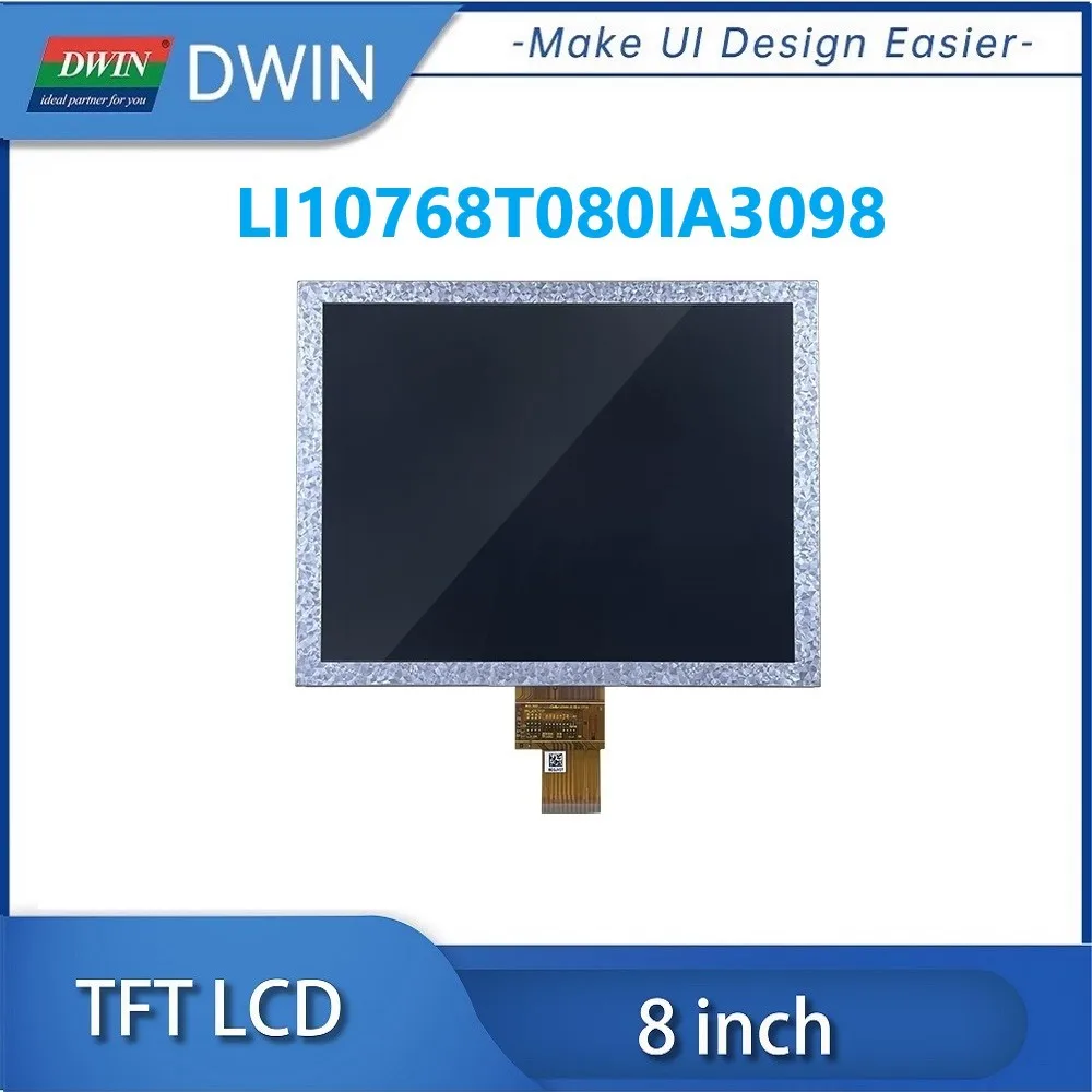 DWIN 1024*768 Pixel 8 Inch IPS TFT LCD 300 Nit LVDS Interface HX8282-A11DPD300 Driver IC Industrial Grade LI10768T080IA3098