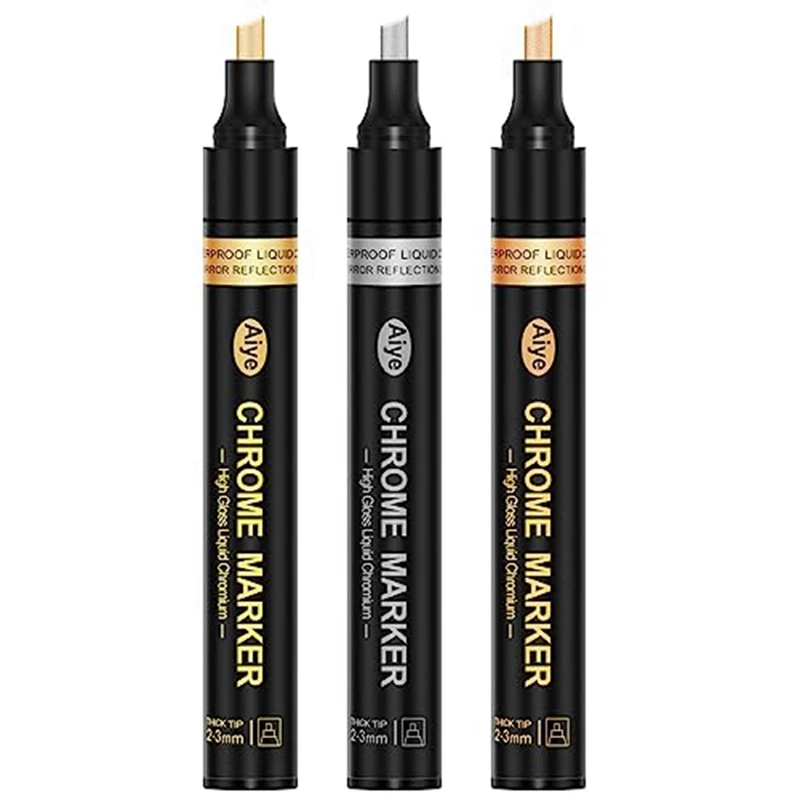 

High Gloss Mirror Chrome Markers 3 Colors Permanent Metallic Markers, 2-3Mm Larger Application Area, High Gloss, Waterproof