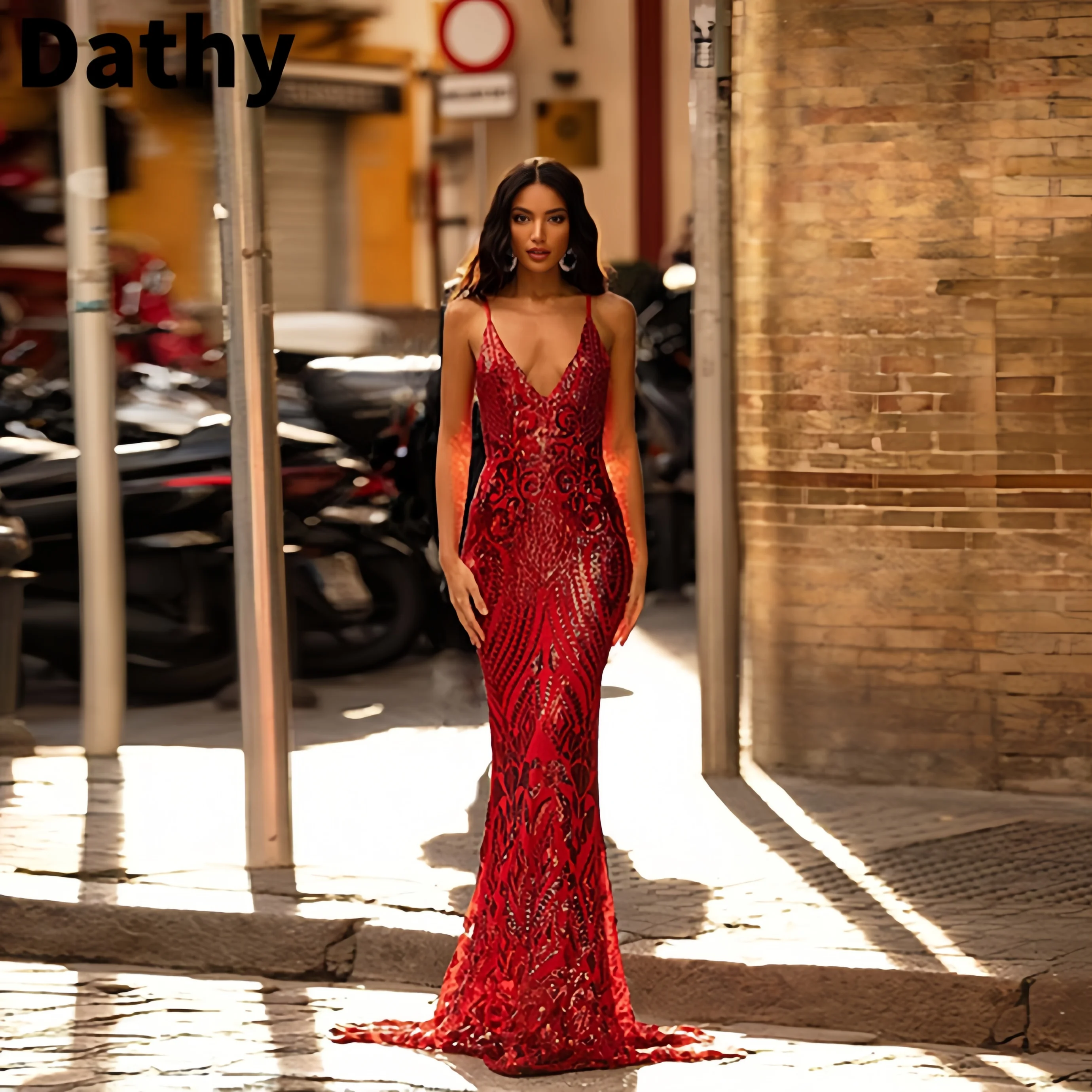 Dathy-vestido de fiesta de sirena con lentejuelas rojas Para Mujer, Vestidos de Noche de lujo, Vestidos Elegantes Bonitos Para boda, 2023