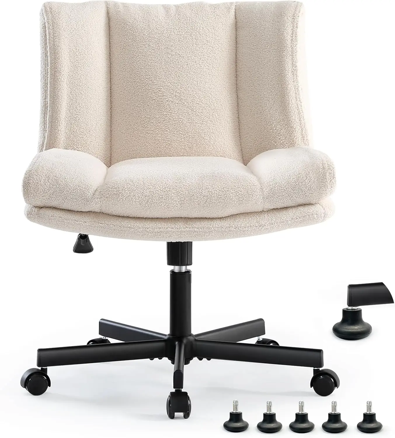 

Criss Cross Chair with Wheels, Furry Armless Desk Chair, Comfy Wide Seat Cross Legged Office Chair, Stylish Height Adjus