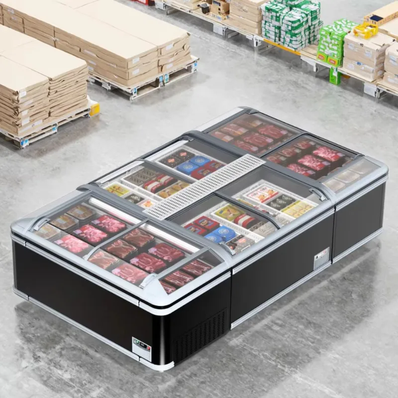 Airo Best Selling Combined Island Freezer Showcase Large Capacity Commercial Glass Door Refrigerator for Grocery Store Frozen