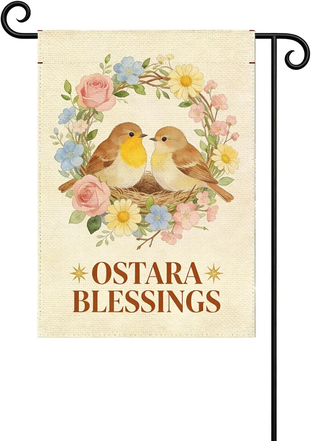 Ostara Blessings Garden Flags for Outside, 12.5 x 18 Inch Double Sided Burlap, Watercolor Robin Bird Yard Flags, Rustic Farm uui