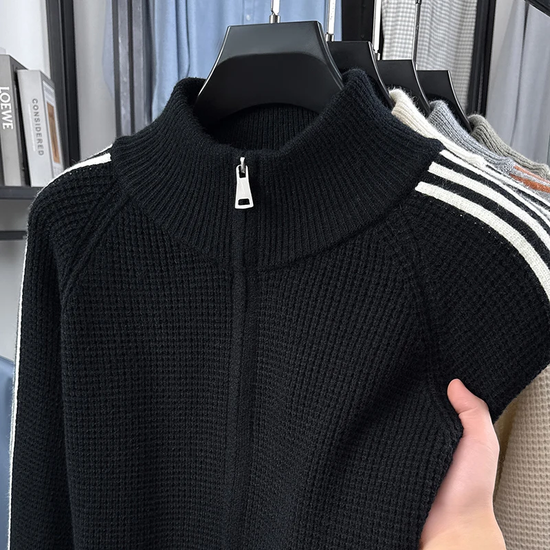 Modischer Herbst-Winter-Strick-Cardigan, Designer-Marke, Klassisches Gestreiftes Design, Herren-Reißverschluss-Stepphals, Neuer Koreanischer Lässiger Pullover-Mantel – Detail 19