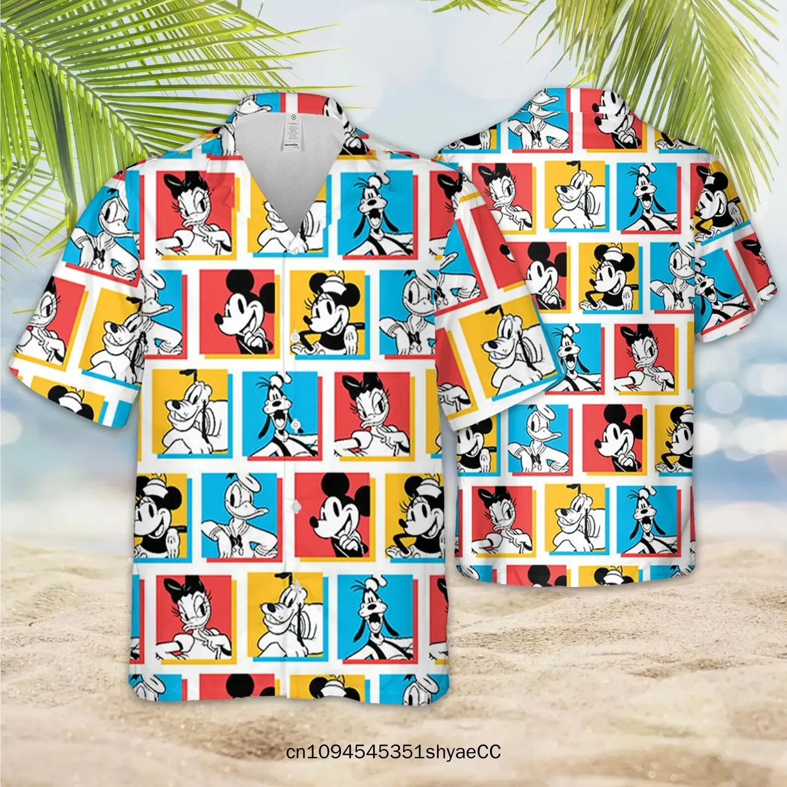 Miniso Disney Characters Hawaiian Shirt Mickey Friends Summer Shirt Men's Disney Hawaiian Shirt Retro Button Short Sleeve Shirt