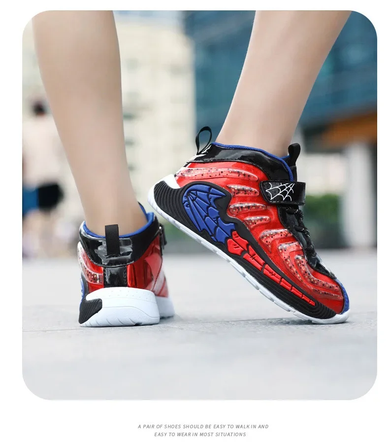 Disney Cartoon Kids Basketball Soft Shoes Waterproof Leather Boys Girls Sneakers Magic Buckle Non-slip Children Running Shoes