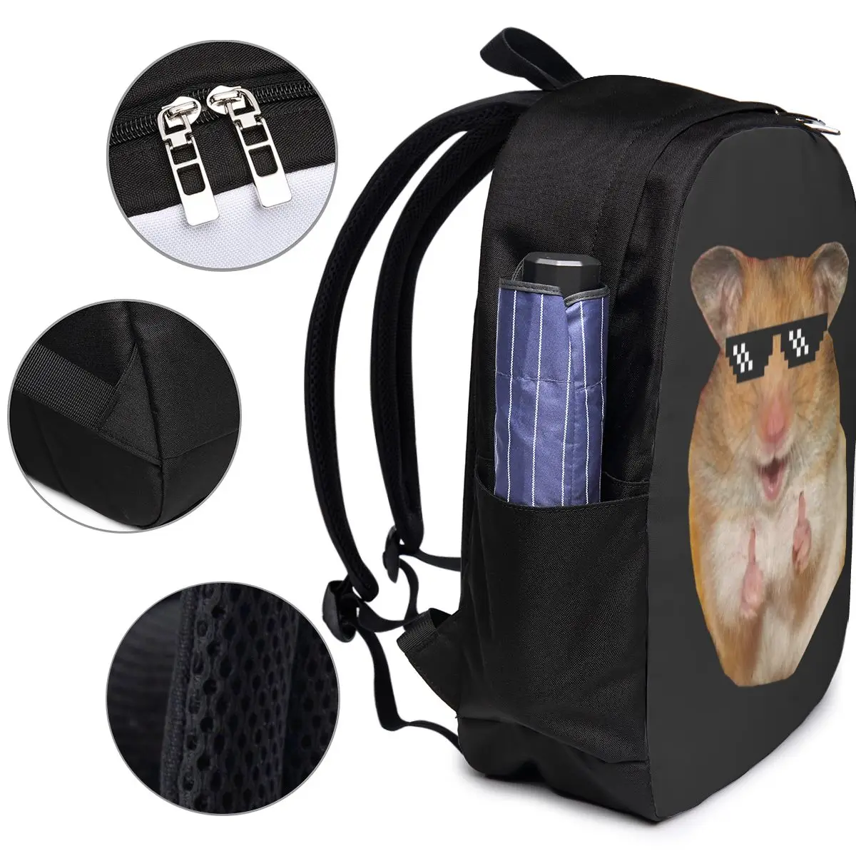 Funny Hamster Backpack Travel Notebook Bag Computer College Student School Bag Laptop Shoulder Bags for Men Women view 4