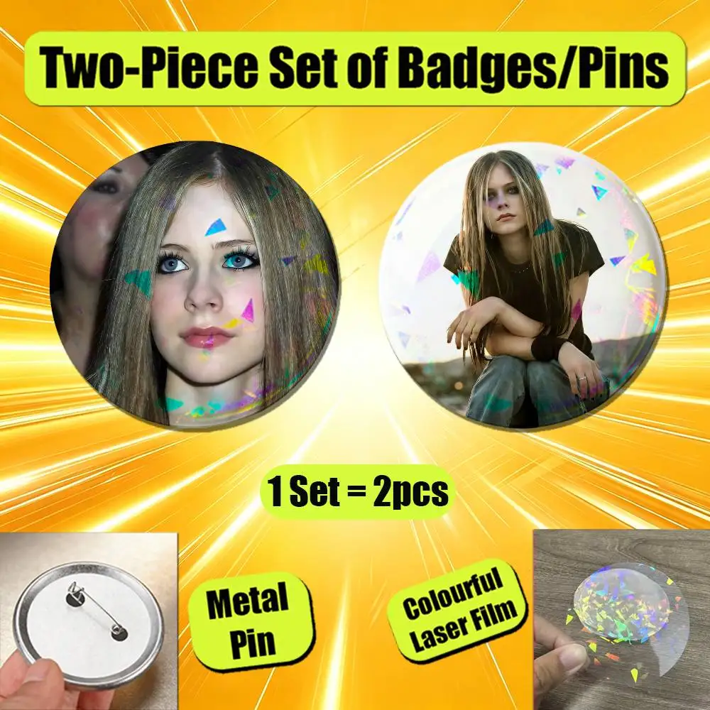 For Avril Lavigne Enamel Pin Badge Set 2PCS Button Round Metal Brooch Custom Collectible Ita Bag Pins