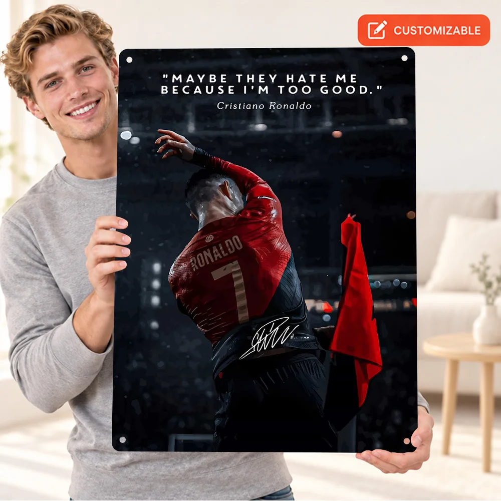 Cristiano Ronaldo Quote Textured Metal Poster Personalized Aluminum Sign Inspirational Typography Wall Art For Sports Lounge