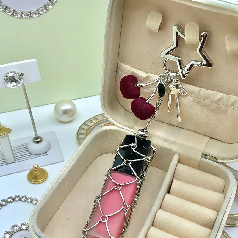 10PCS Hot Selling Silver Gold Mesh Bag with Hand Cream Mouth Red Envelope Plush Cherry Pendant Keychain