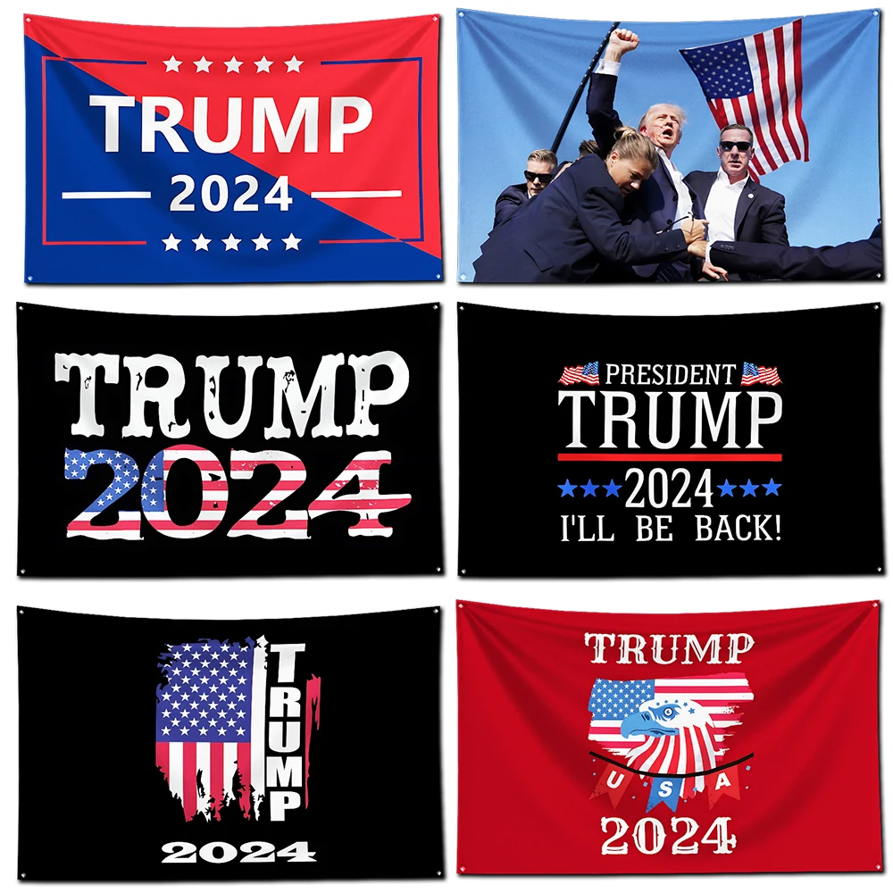 T-Trump 2024 Campaign Flag Polyester Digital Printing Banner 4 Sizes for Garage Wall Art Out Door Decoration With Brass Grommets