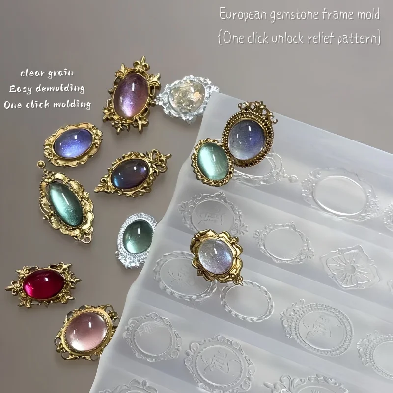 Cadre photo rétro, coquille baroque, sculpture florale, Portrait romain, Relief 3D, Nail Art, moule à ongles en Silicone hautement Transparent