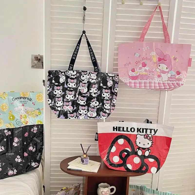 

Kawaii Hello Kittys Sanrios Crossbody Bag New Wearing Bags Cute Kuromi Fold Portable Shopping Bags Portable Shoulder Bag New