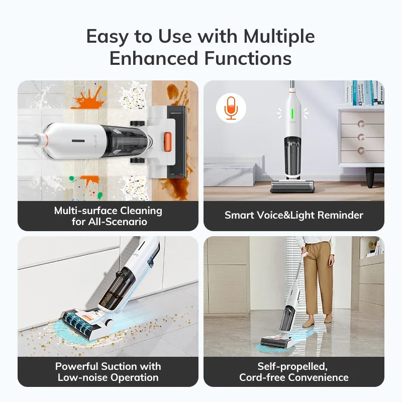 W90 Cordless Wireless Wet Dry Smart Mop Washing , 5500Pa Suction, 1 Min Self Cleaning, Large Dual Water Tank