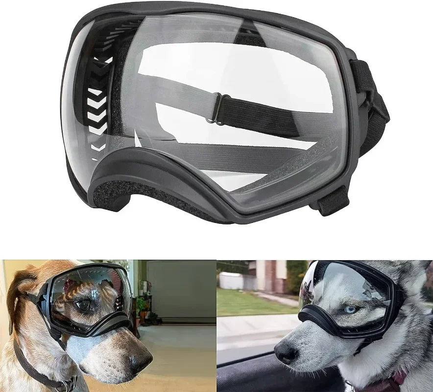 

Dog Goggles for Large Breed Clear Dog Sunglasses Medium Large Breed Wide View Dog Eye Protection with Adjustable Straps