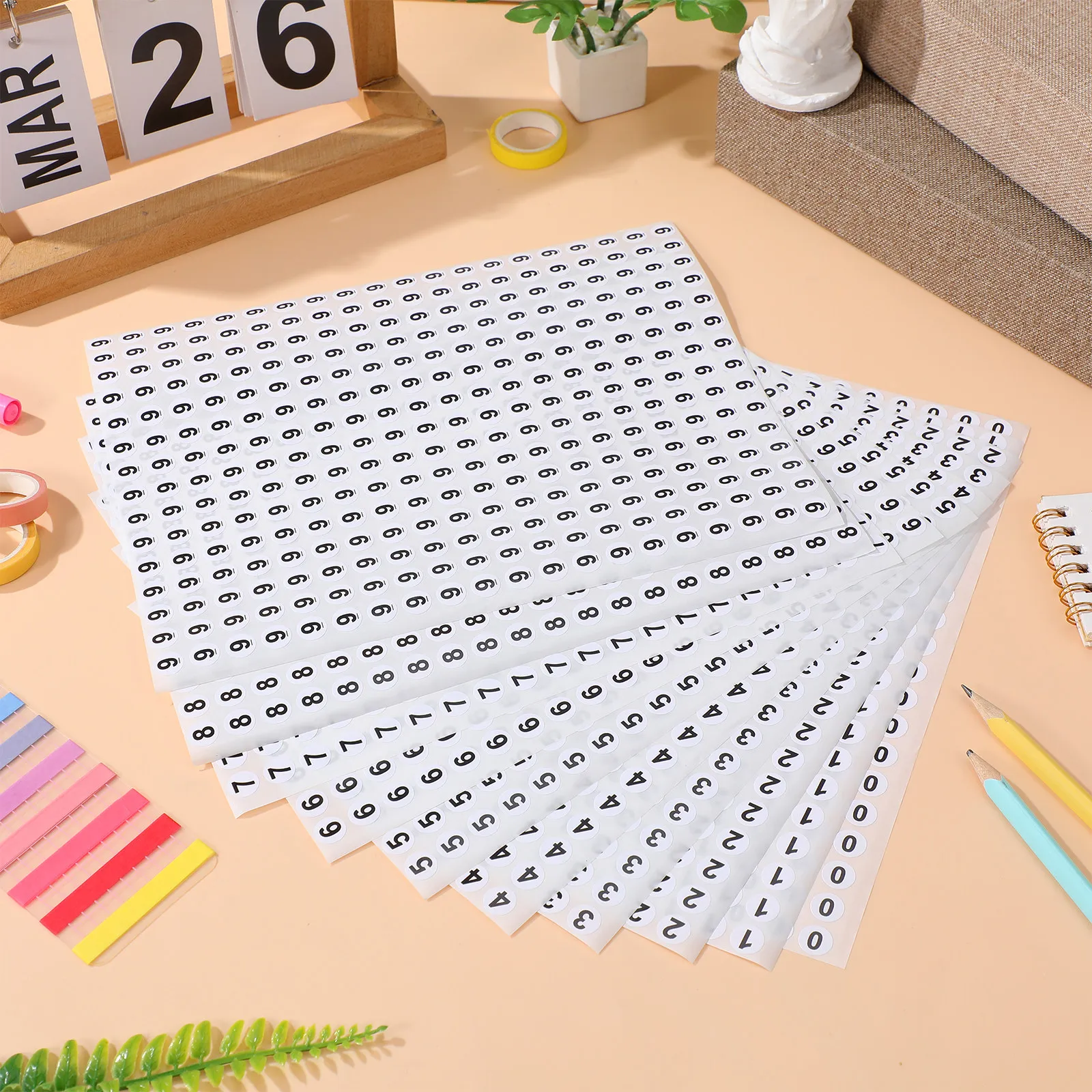 6000Pcs Round Number Paster Paper Based Self-Adhesive Stickers for Gift Wrapping Storage Organization Home Office Room Numbering