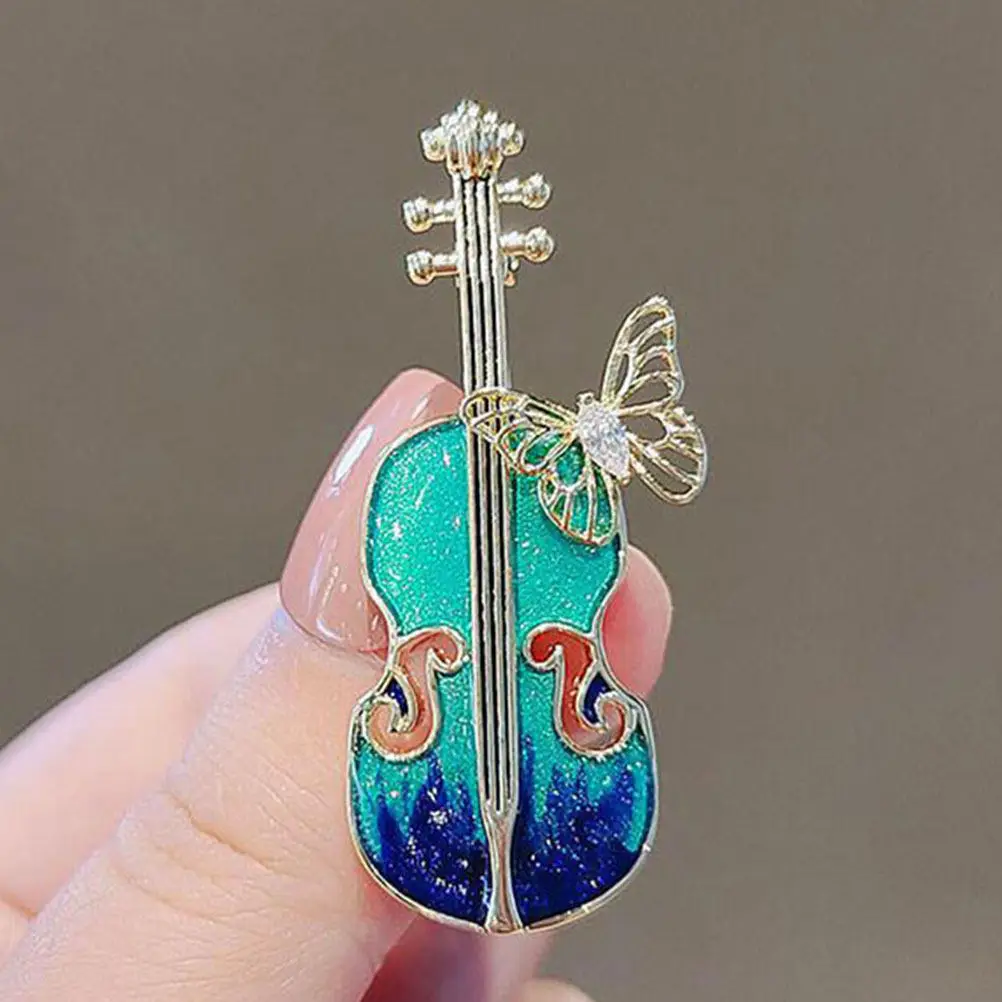 2Pcs Vintage Blue Violin Brooch Pin Retro Music Jewelry Pin Stylish Lapel Pins Scarf Or Hat Decoration for Women