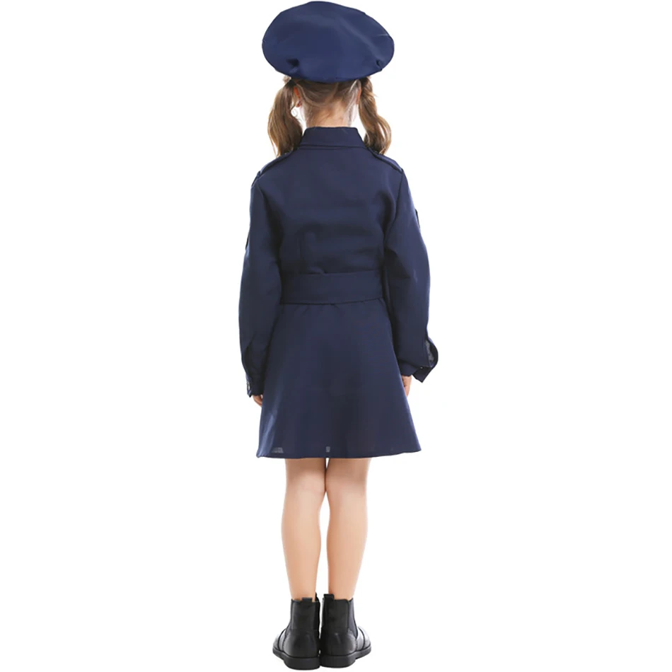 Fashionable Kids Halloween Outfit Kids Adorable Police Cosplay Uniform Dresses Girls Long Sleeves Detectives One Piece Dress