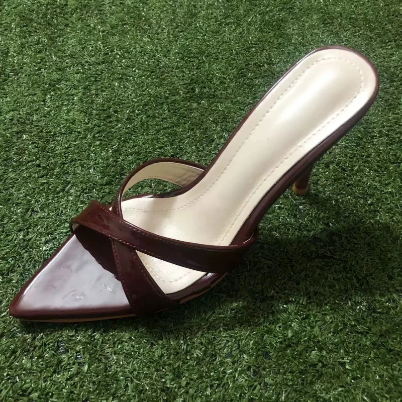 

Yuejinlong Summer New Women's Sexy Pointed Toe High Heels Cross Strap Elegant Mules Thin Heels Party Ladies Slide Slippers