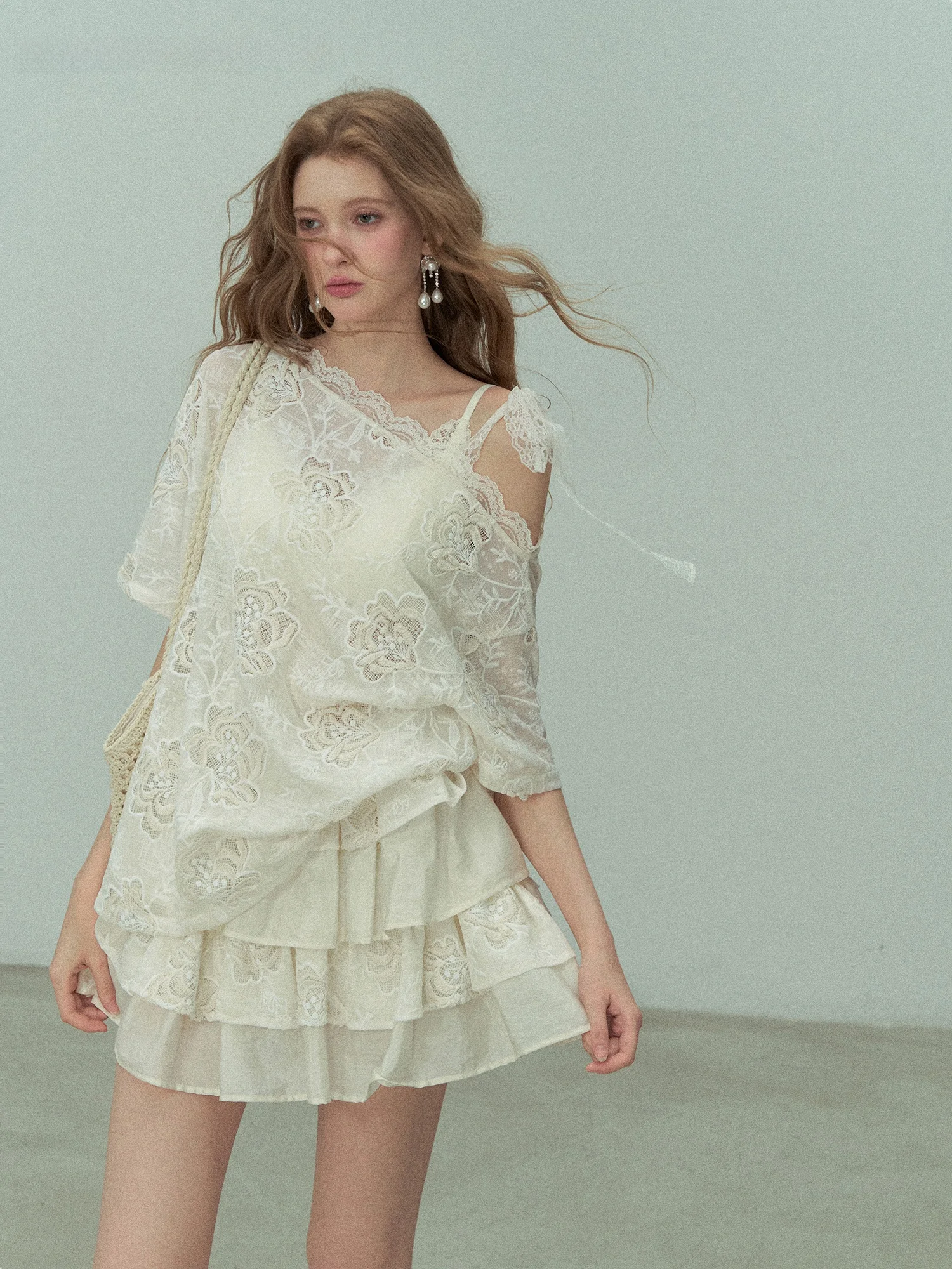 Lulusmiracle Summer Lace Flower Embroidery Sun Protection White Half Sleeve T-Shirt Thin Veil Breathable Loose Fit Cotton Pol...