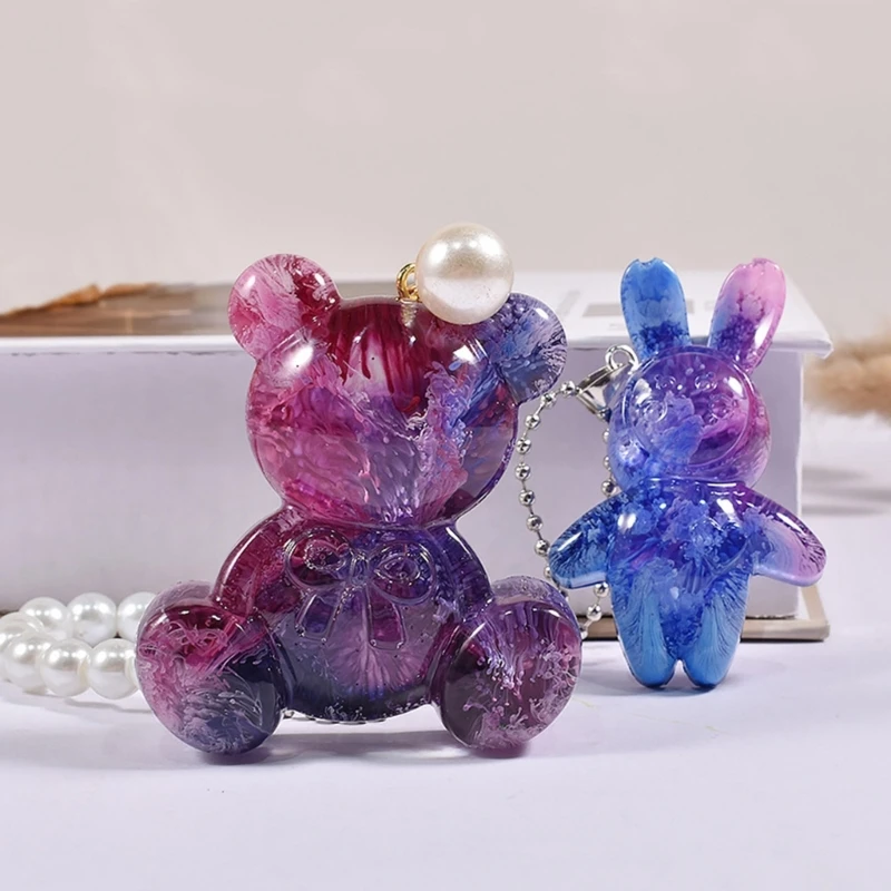 Shiny Glossy Rabbit Bows Bear Ornaments Silicone Epoxy Resin Mold DIY Keychain Pendant Jewelry for Valentine Gift Craft