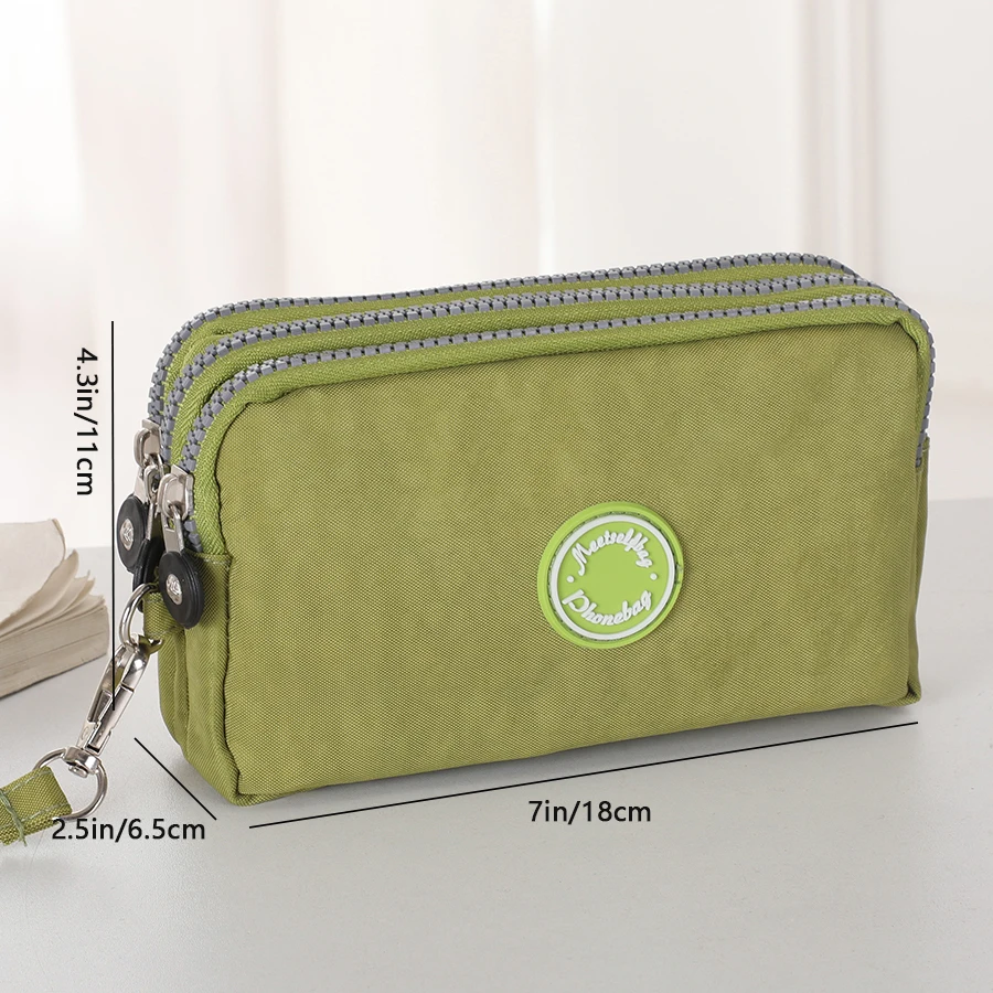 Three-layer zipper money bag, women's handbag, long style canvas clutch, crossbody phone bag, fabric small wallet bag