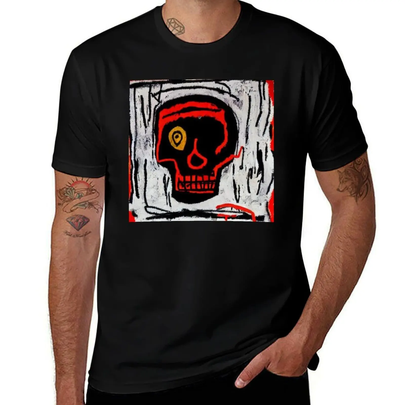 Famous Artist Skull Black Graffiti Art T-Shirt Modern Style Print T-Shirt