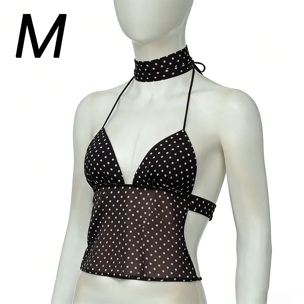 

Sexy Deep V Neck Polka Dot Camisole Vest Slim Fit Backless Sleeveless Camisole with Ribbon Tank Top Women Summer Tops