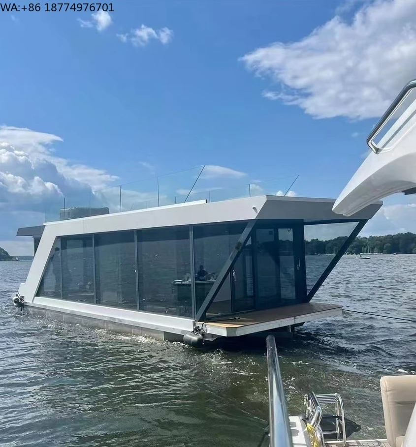

High-Speed Aluminium Pontoon Boat for Winter Warm Hotels Double-Layer Container House Boat Bathroom Bar Outboard Floating House