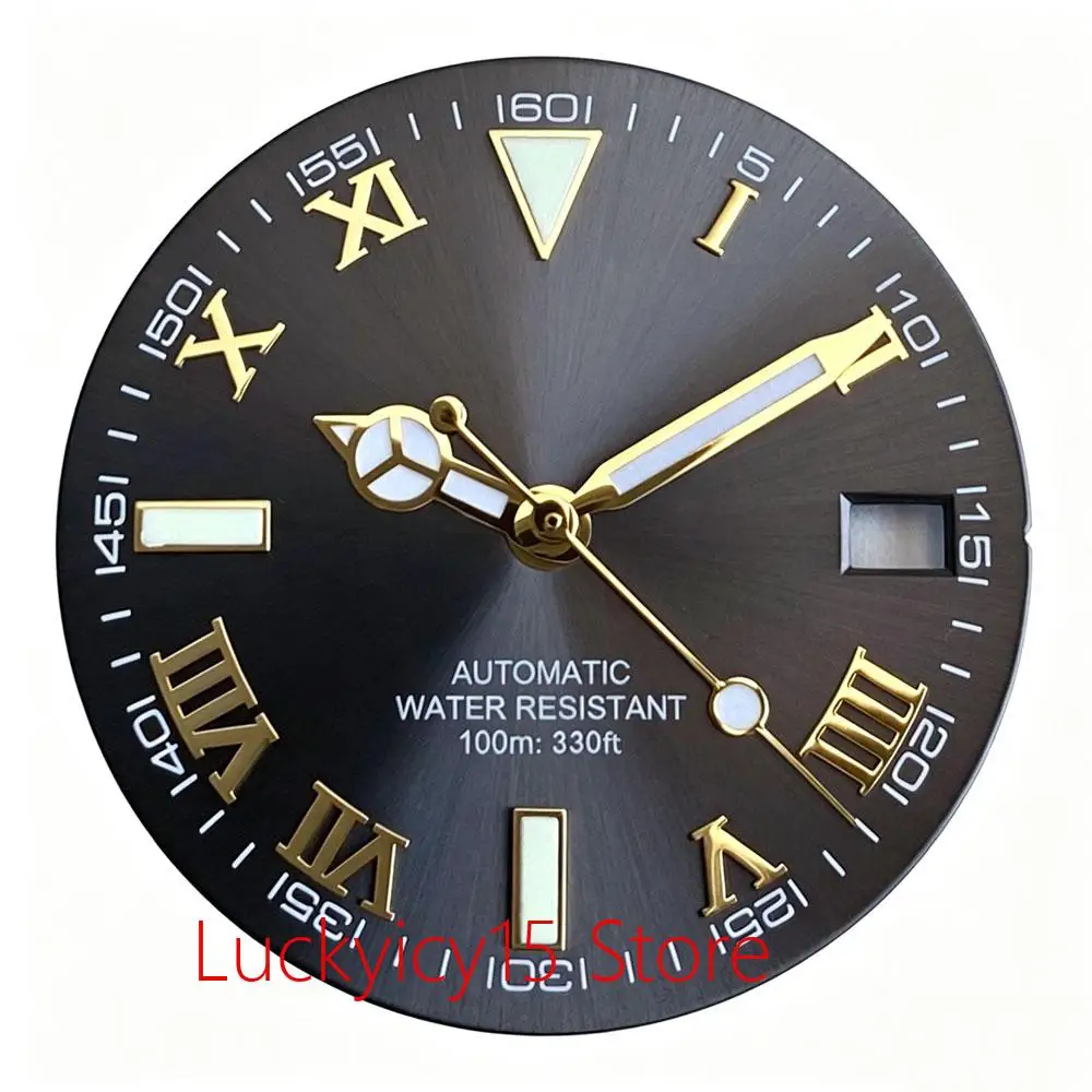 Nologo 29mm Uhrenzifferblatt und Zeiger Passend für Datejust-Stil Römische Ziffern NH35 NH36 MIYOTA 8215 Automatikuhrwerk Uhrenteile Zubehör