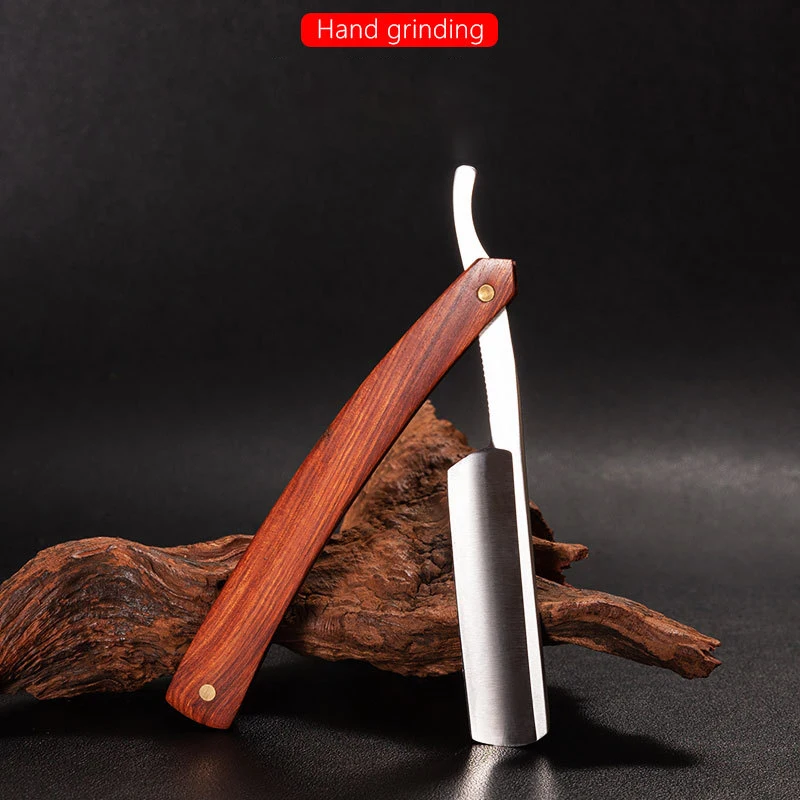 Старший винтажный деревянный нож с прямой кромкой, профессиональная парикмахерская бритва из нержавеющей стали, складной нож для бритья для мужчин, подарок