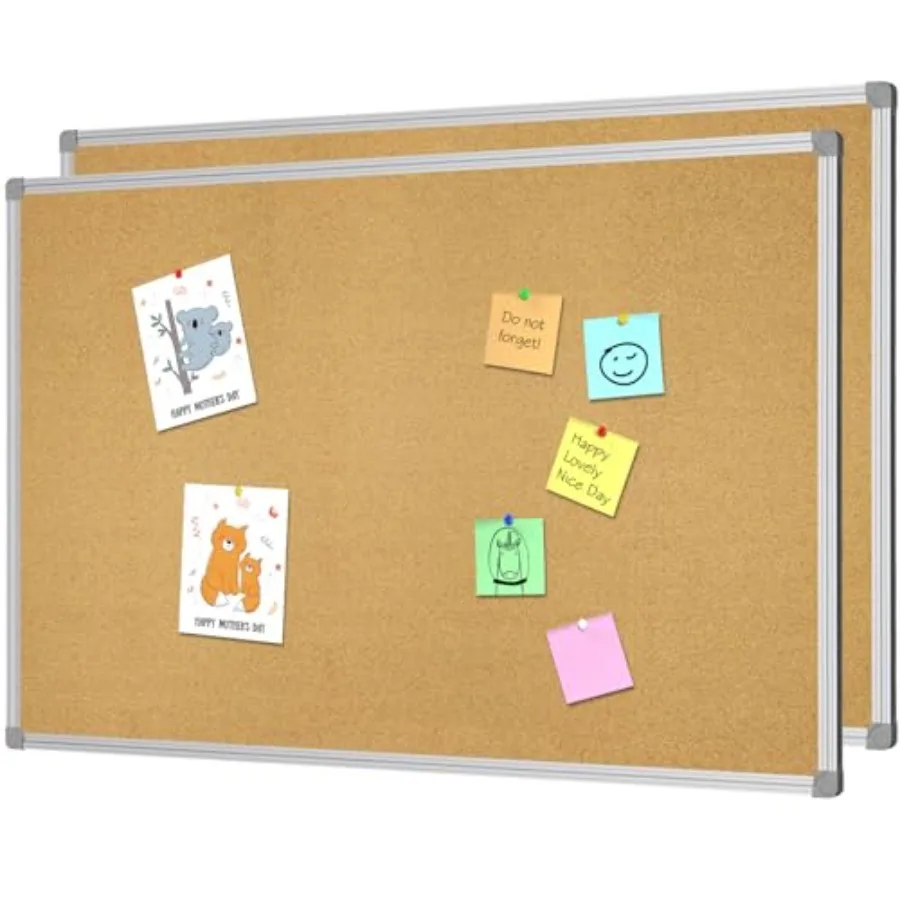 Cork Board Bullet Board, Double Sided Corkboard " 4", Wall-Mounted Silver Alumum Message Presentation Notice Board 3 Feet