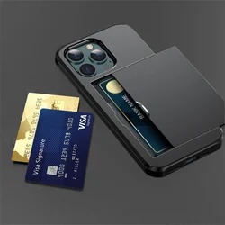 Custodia per telefono con slot per carte di credito Portafoglio per iPhone 15 14 13 12 11 Pro X XR XS Max 7 8 Plus SE Armor TPU Cover posteriore antiurto