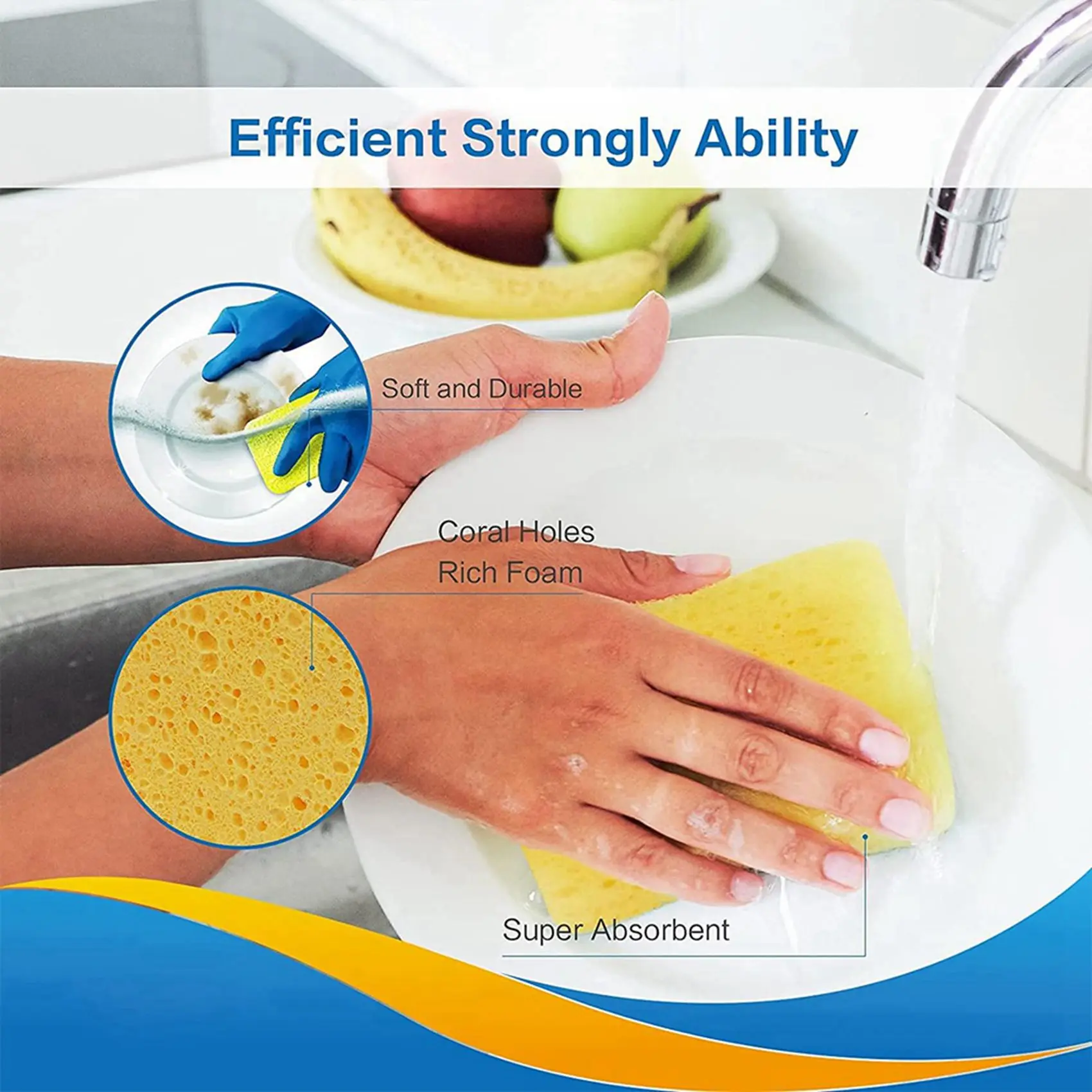 AB33-Large Cellulose Sponges,Kitchen Sponges For Dish, Duty Scrub Sponges,Non-Scratch Dish Scrubber Sponge Cookware 15 Pcs