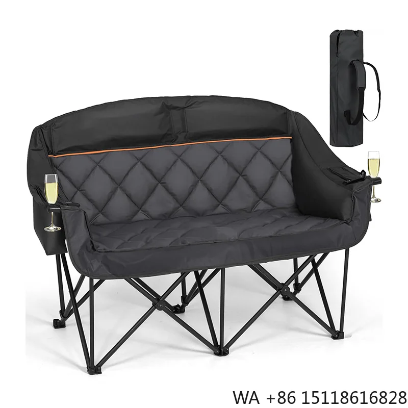 Custom Portable Couple Double Seat Outdoor Furniture Leisure Luxury Lazy Folding Camping Garden Beach Chairs With Cooling Bag