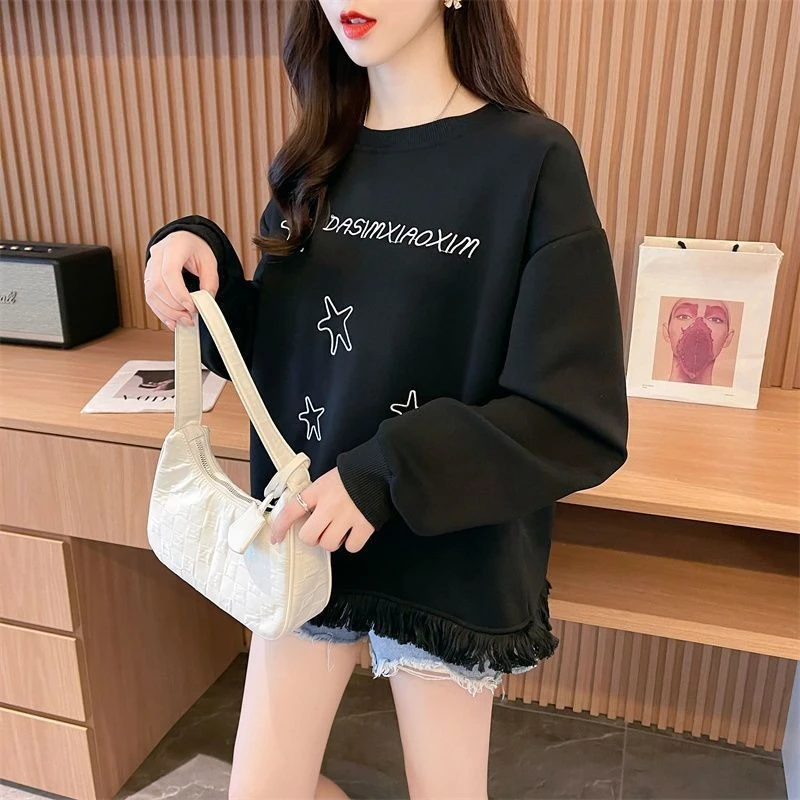 New in Tassel Loose Female Pullover Top on Promotion Nice Color Sweat-shirt Basic Harajuku Fashion Emo Kpop Women's Sweatshirts