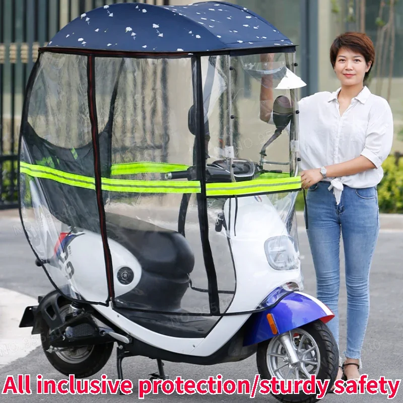 Electric Vehicle Canopy New Fully Enclosed Safety Sun Protection Windshield Removable Battery Motorcycle Sunshade Umbrella moto