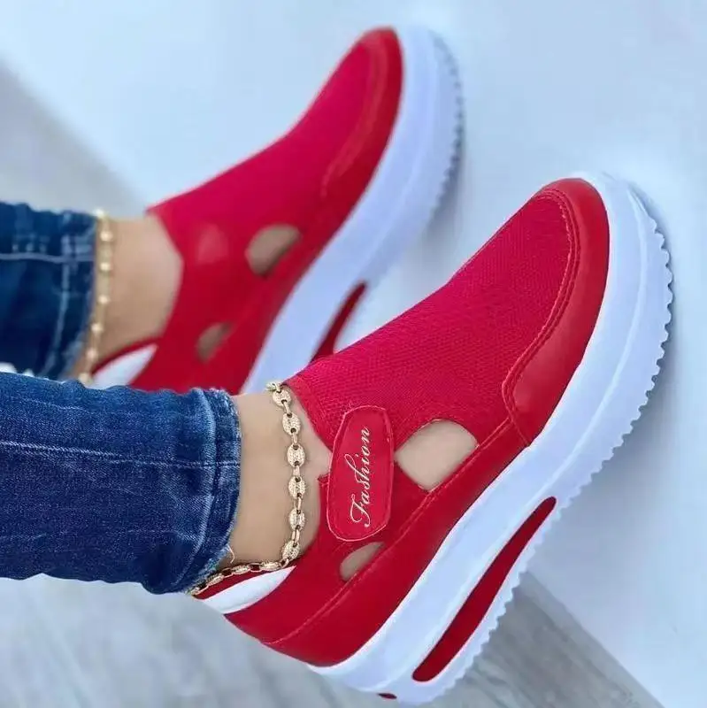 Women's red sports shoes, canvas tennis shoes, women's casual sports shoes, platform shoes, empty shoes image 4
