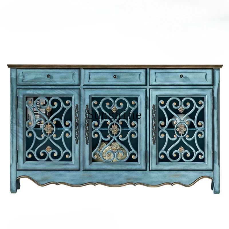 

American country side cabinet balcony storage Mediterranean retro porch drawer home shoe cabinet