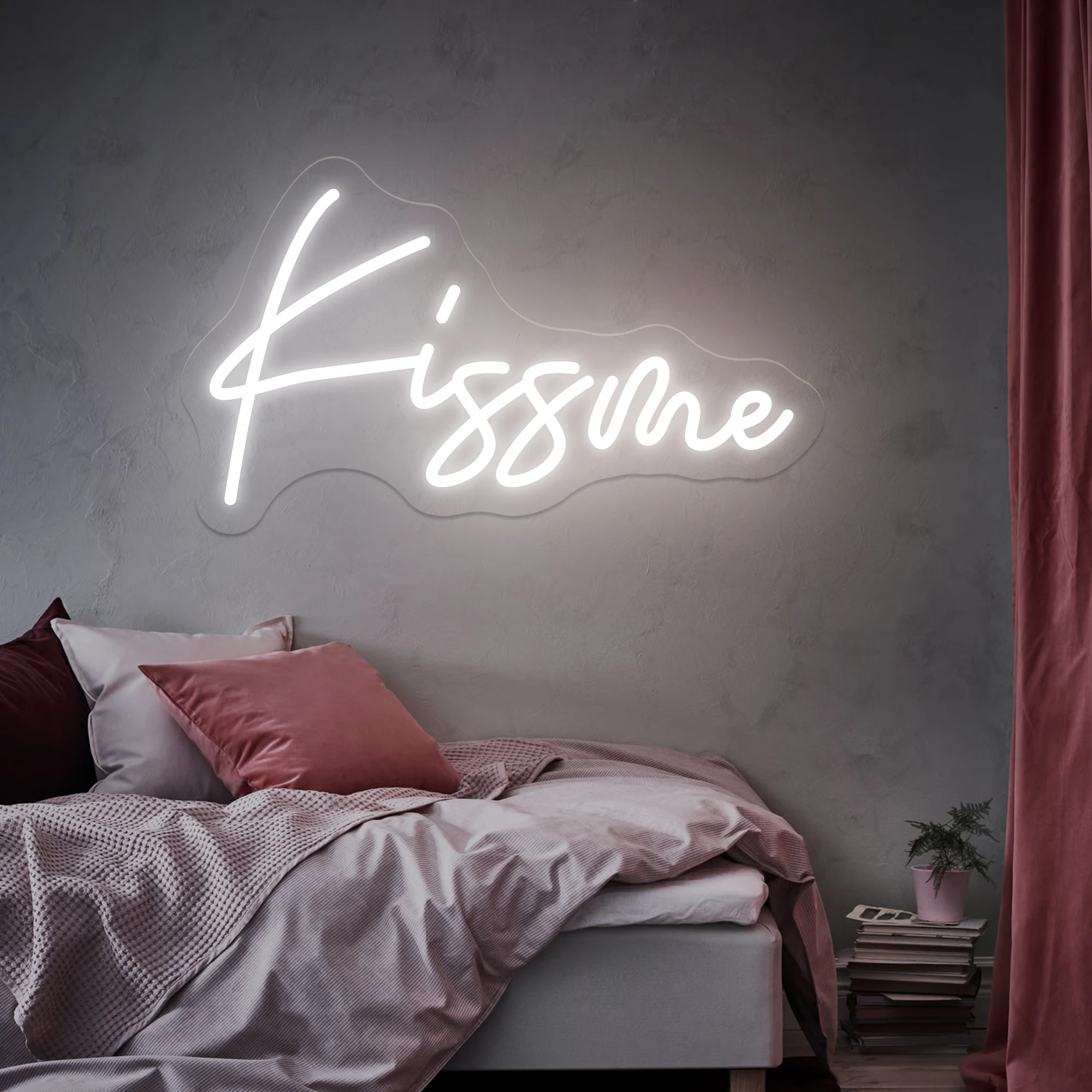 Kiss Me Neon Sign 12 Colors Custom LED Romantic Christmas Wedding Bedroom Neon Sign Wall Decor Display Lamp Gift for Couple