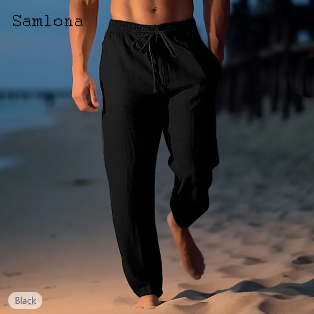 2024 America and Europe Fashion Leisure Cotton Pants Solid White Ankle-Length Trouser Plus Size Men Casual Drawstring Sweatpants