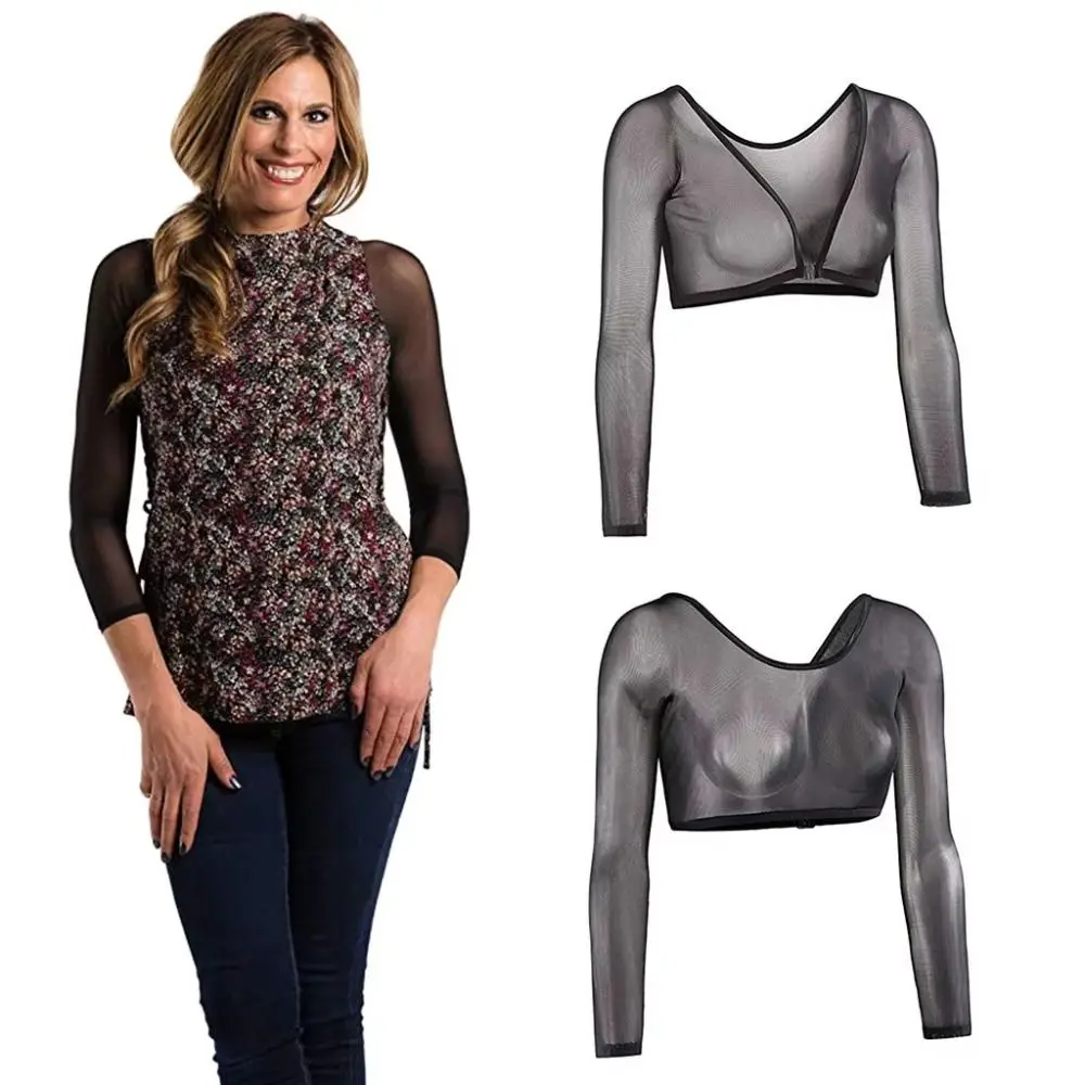 Stylish Long Sleeve Undershirt Front Button Both Side Wear Mesh Top Blouses Black White Seamless Arm Shirt Women Girls