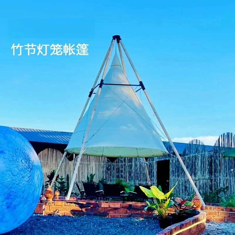 Campground Bamboo Cone Lantern Tent Outdoor Restaurant Bar Cone Camp Shade Canopy