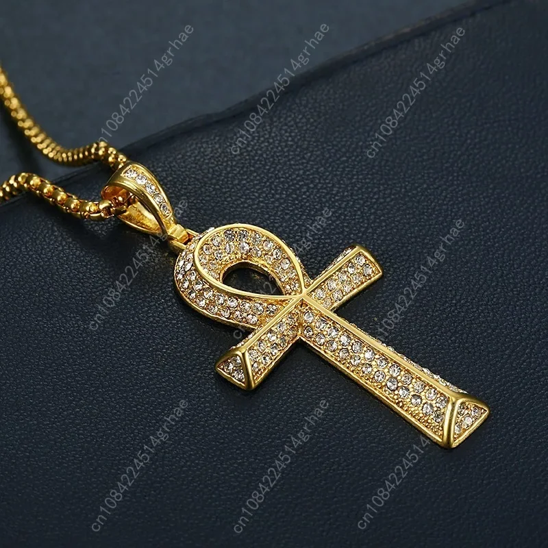 الذهب والفضة اللون مايكرو مكعب زركونيا أنكا المصرية T على شكل الصليب قلادة موضة مثلج خارج بلينغ مفتاح الحياة قلادة مجوهرات