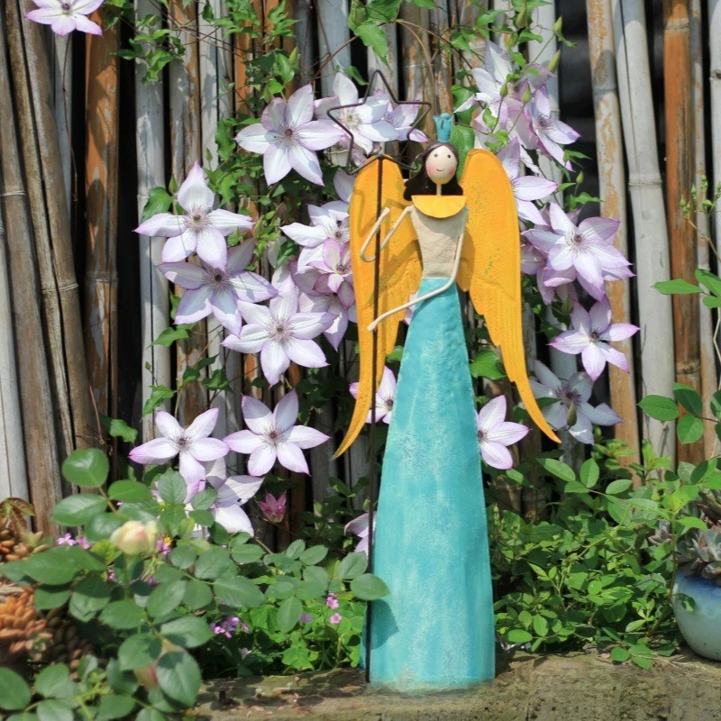 

Wrought iron retro old fairy ornament garden courtyard decoration balcony villa homestay decoration handicraft angel