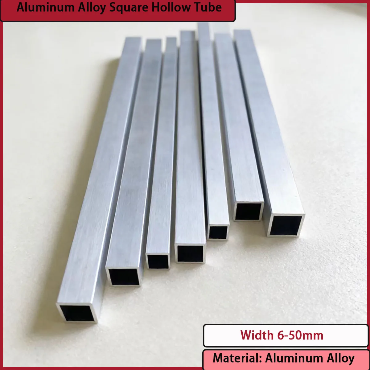 Aluminum alloy square hollow tube with a width of 6-50mm is used for frame construction, guardrail production, etc