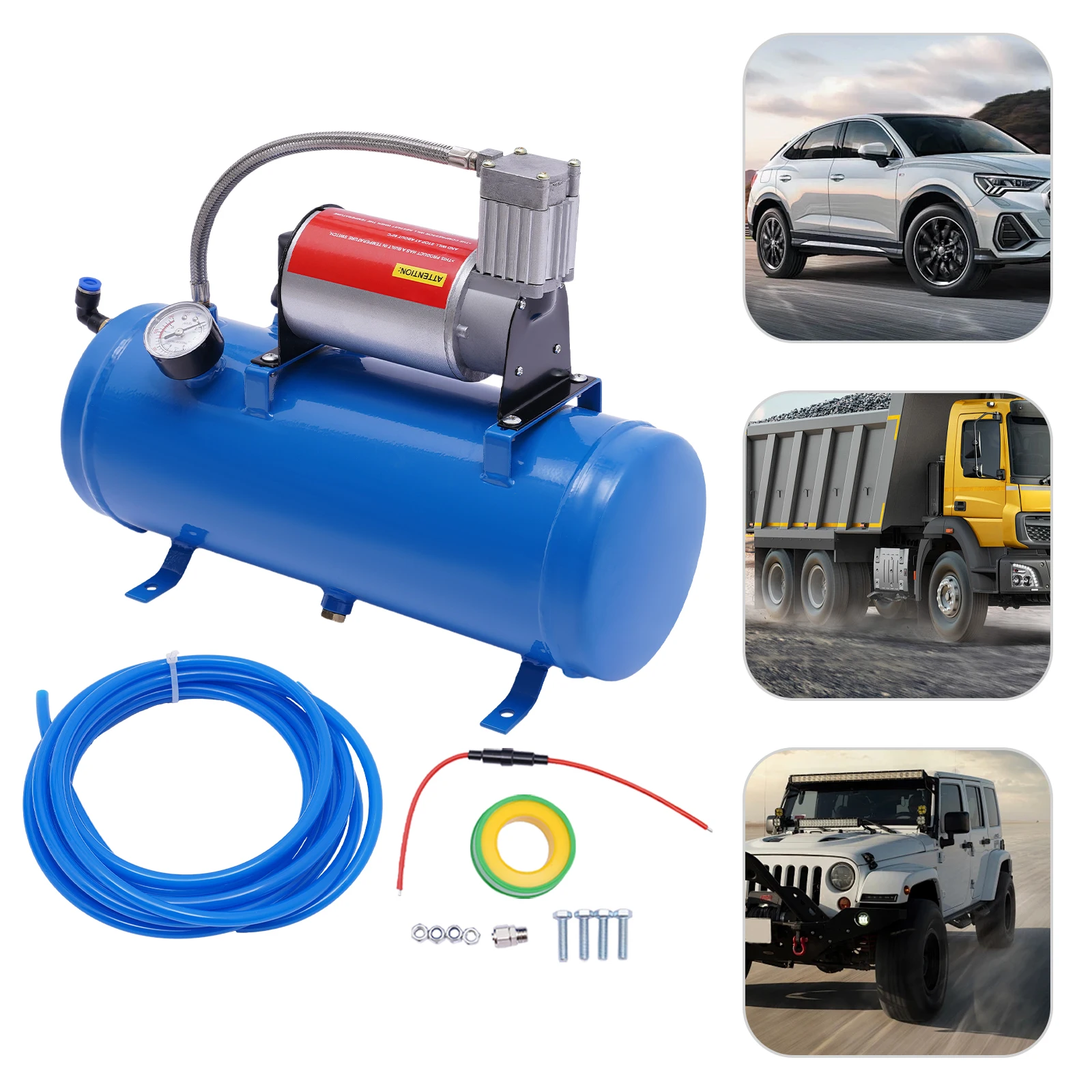 

150PSI Air Compressor Pump, Auto On/Off Portable Tire Inflator, Air Horn Kit with 6L Tank & Hose & Pressure Gauge