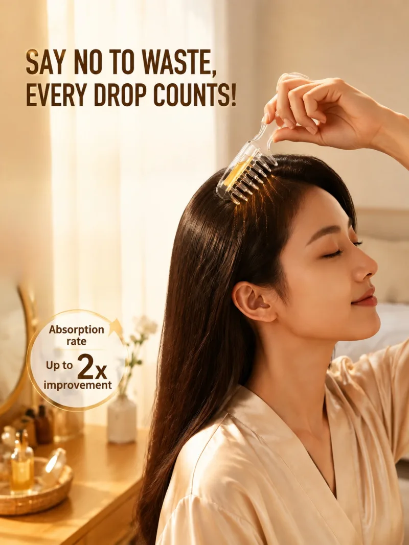 Roller Ball Scalp Applicator Comb Hair Serum & Essential Oil Dispenser Root Massager Deep Scalp Nourishing Hair Follicle Care