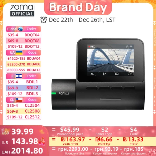 70mai Dash Cam A200 1080P Pantalla IPS de 2 pulgadas Grabación de doble canal 70mai Car DVR A200 24H Monitor de estacionamiento 130 ° Visión nocturna FOV