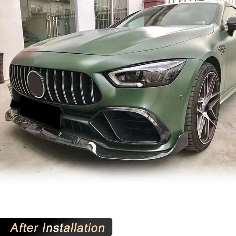 ألياف الكربون سيارة الضباب ضوء تنفيس الهواء الزخارف لمرسيدس بنز AMG GT43 GT50 GT53 هاتشباك 2019-2022 المصد الأمامي غطاء مصباح الضباب #3